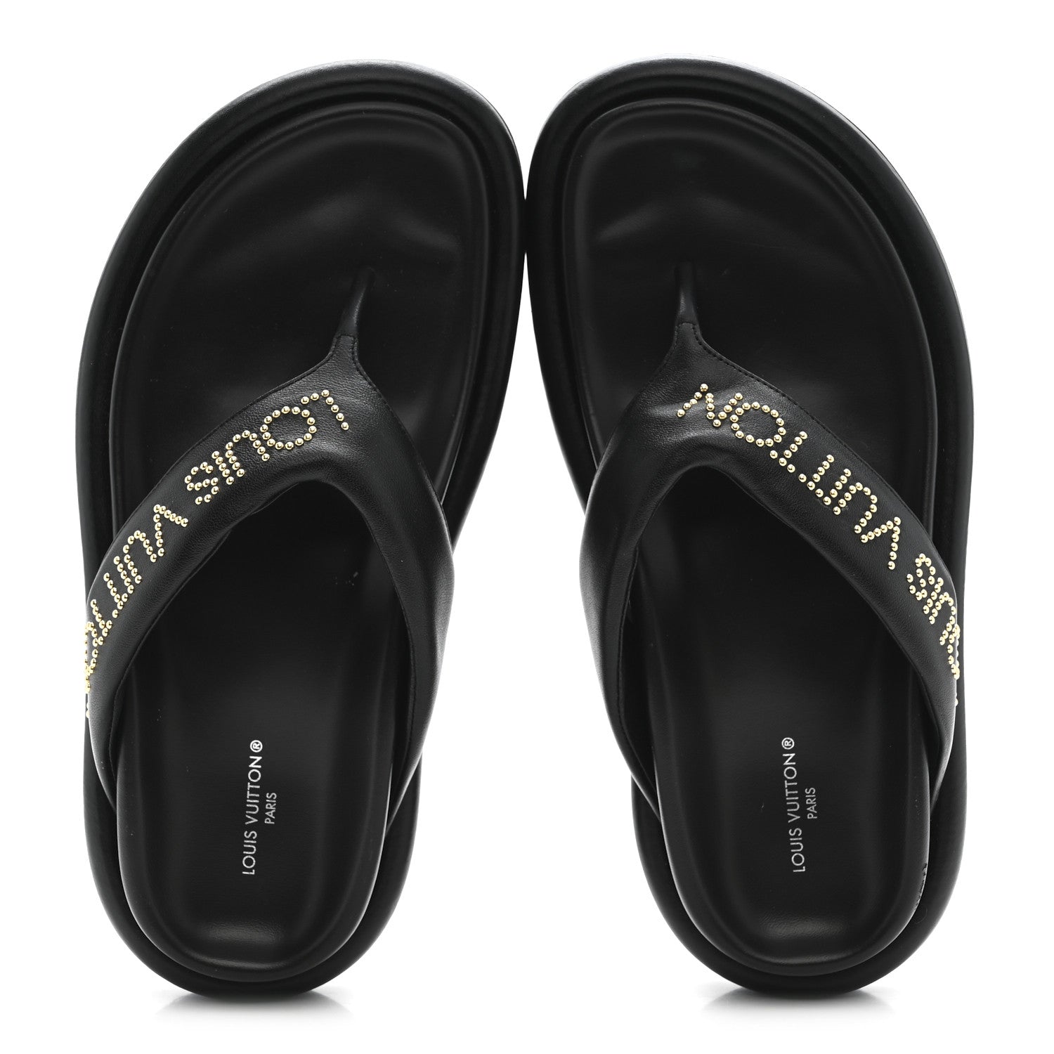 Louis Vuitton Calfskin Logo Studded Pillow Flat Thong Sandals 35 Black 2 of 9