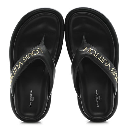 Louis Vuitton Calfskin Logo Studded Pillow Flat Thong Sandals 35 Black 2 of 9