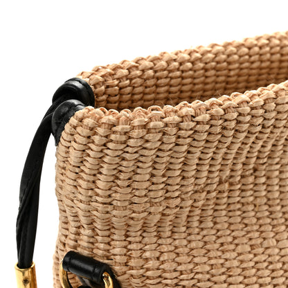Fendi Raffia Logo Small Drawstring Pouch Bag Natural Black 11 of 11