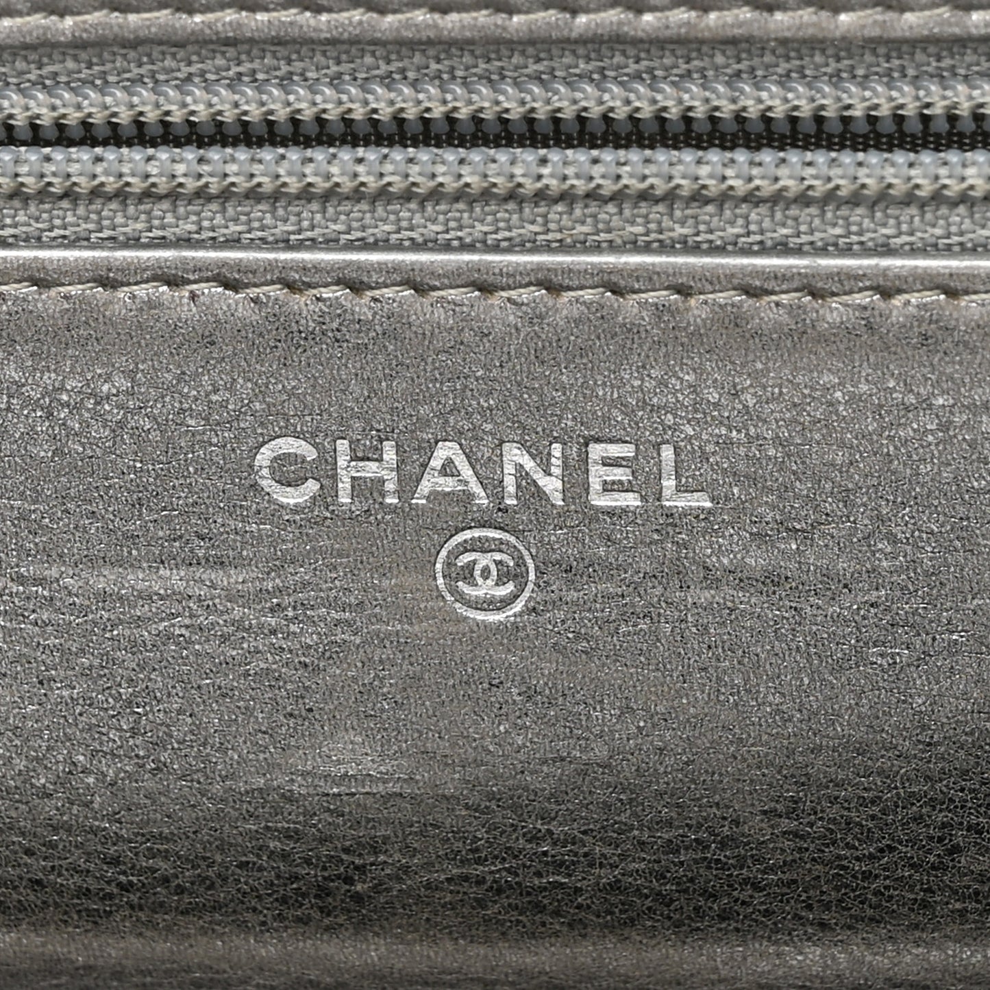 Metallic Calfskin Quilted Boy Wallet On Chain WOC Silver