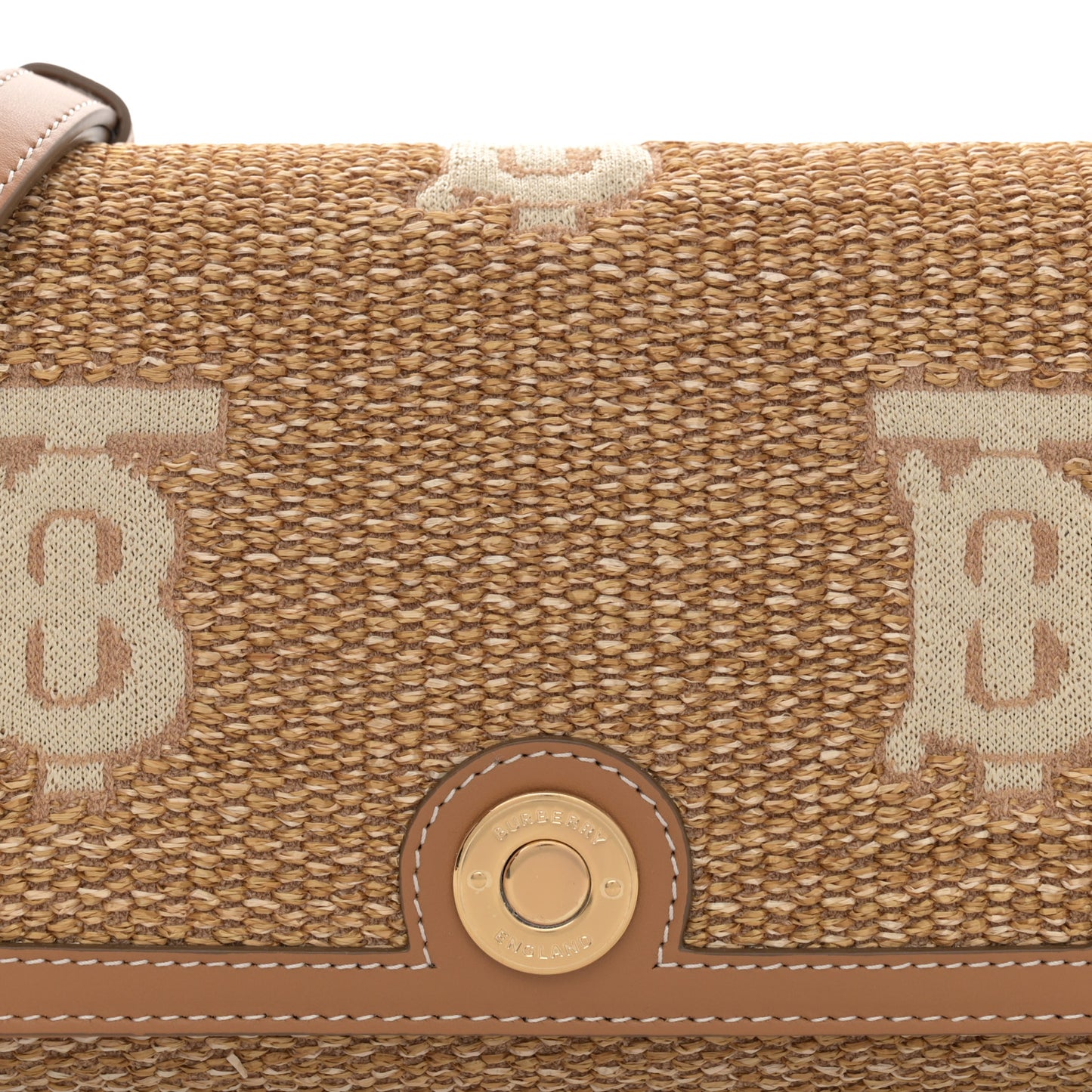 Raffia Calfskin TB Note Crossbody Bag Natural