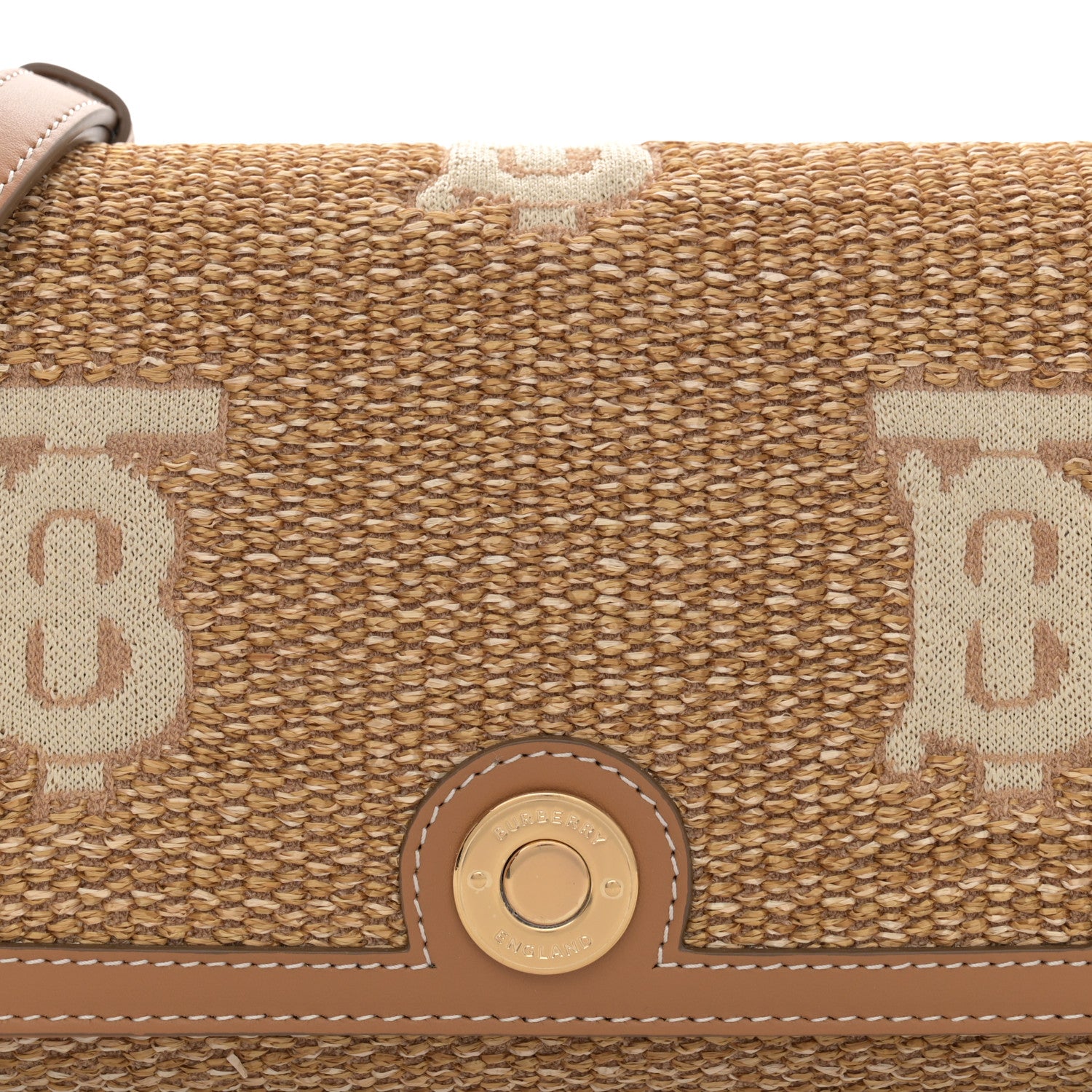 Burberry Raffia Calfskin TB Note Crossbody Bag Natural 8 of 10