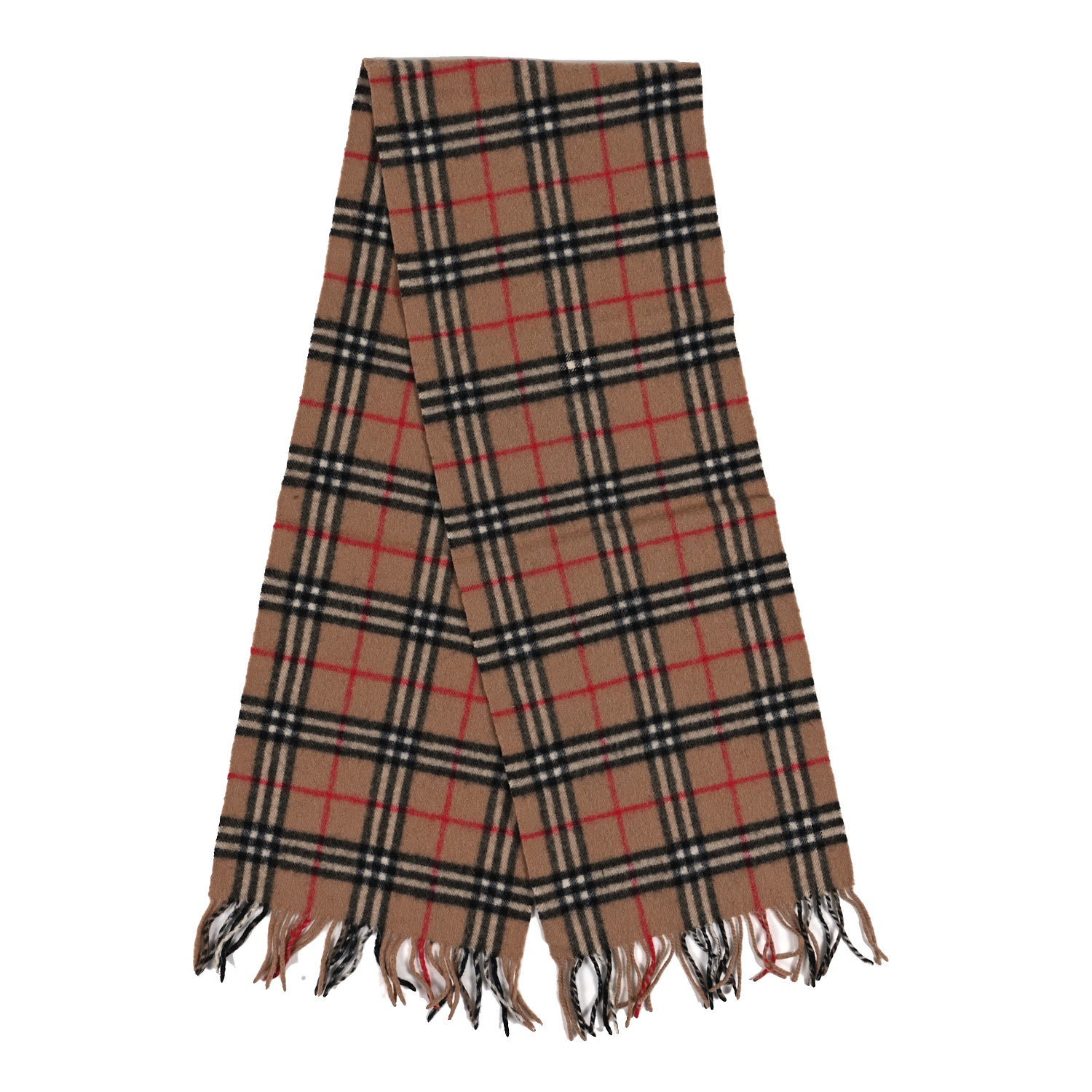 Burberry Wool Cashmere House Check Fringe Scarf Camel 2 of 3