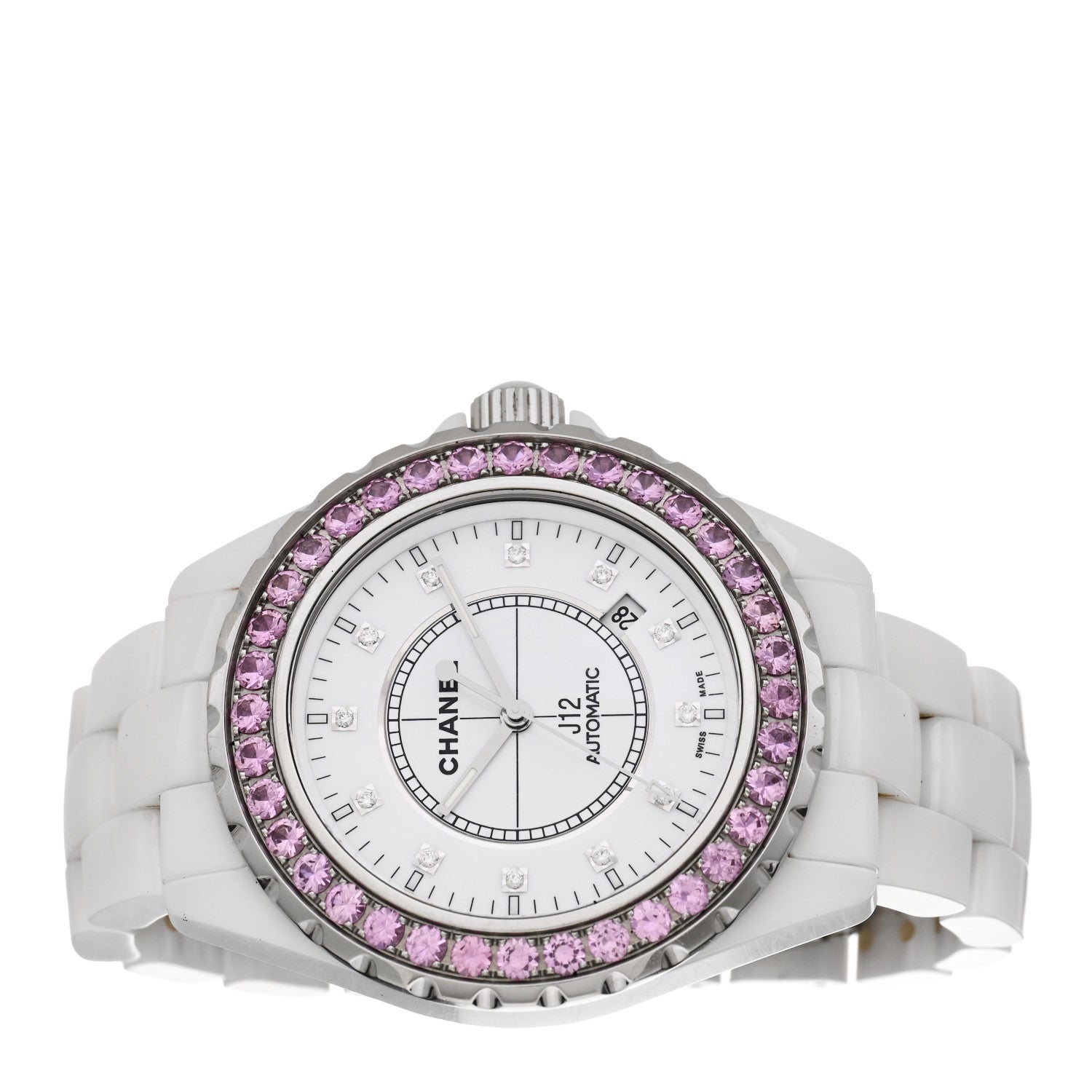 Chanel Stainless Steel Ceramic Diamond Pink Sapphire 42mm J12 Automatic Watch White 2 of 5
