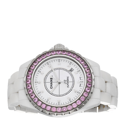 Chanel Stainless Steel Ceramic Diamond Pink Sapphire 42mm J12 Automatic Watch White 2 of 5