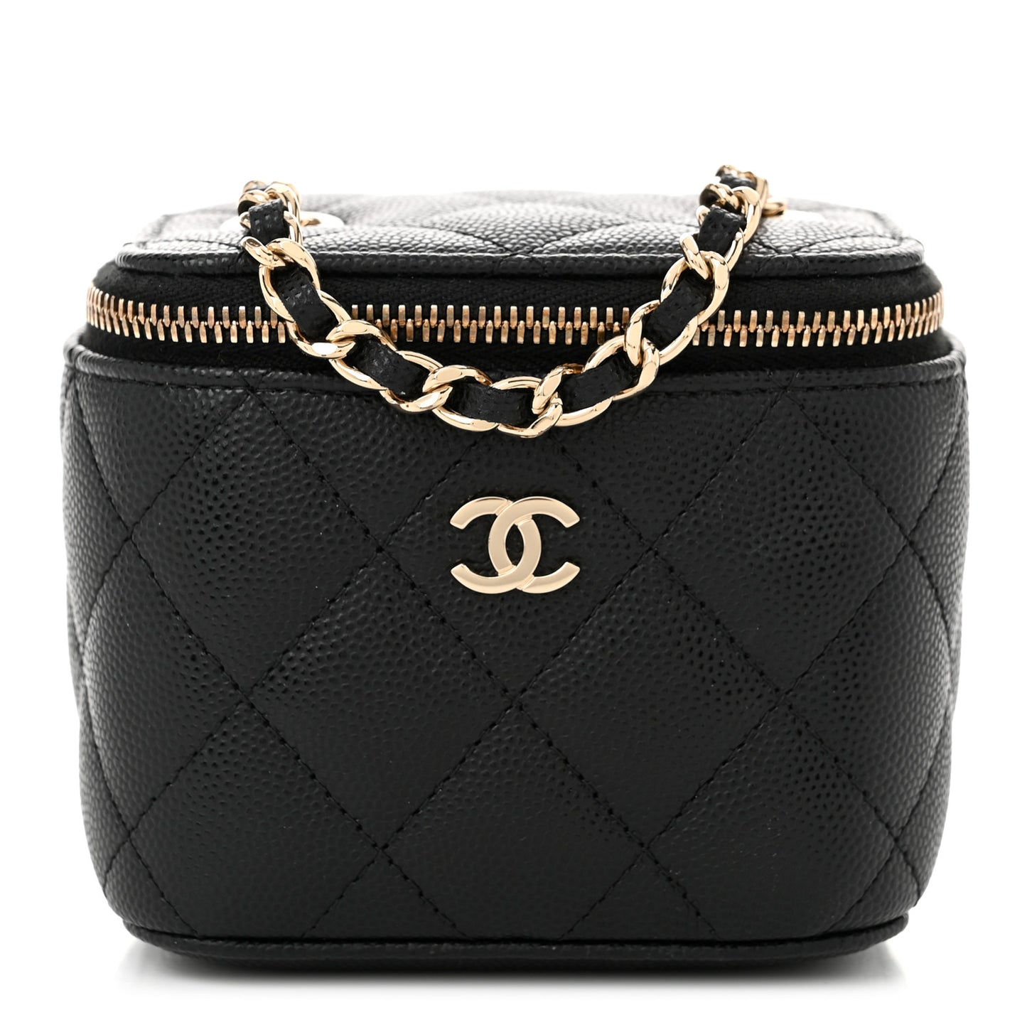 Caviar Quilted Mini Vanity Case With Chain Black