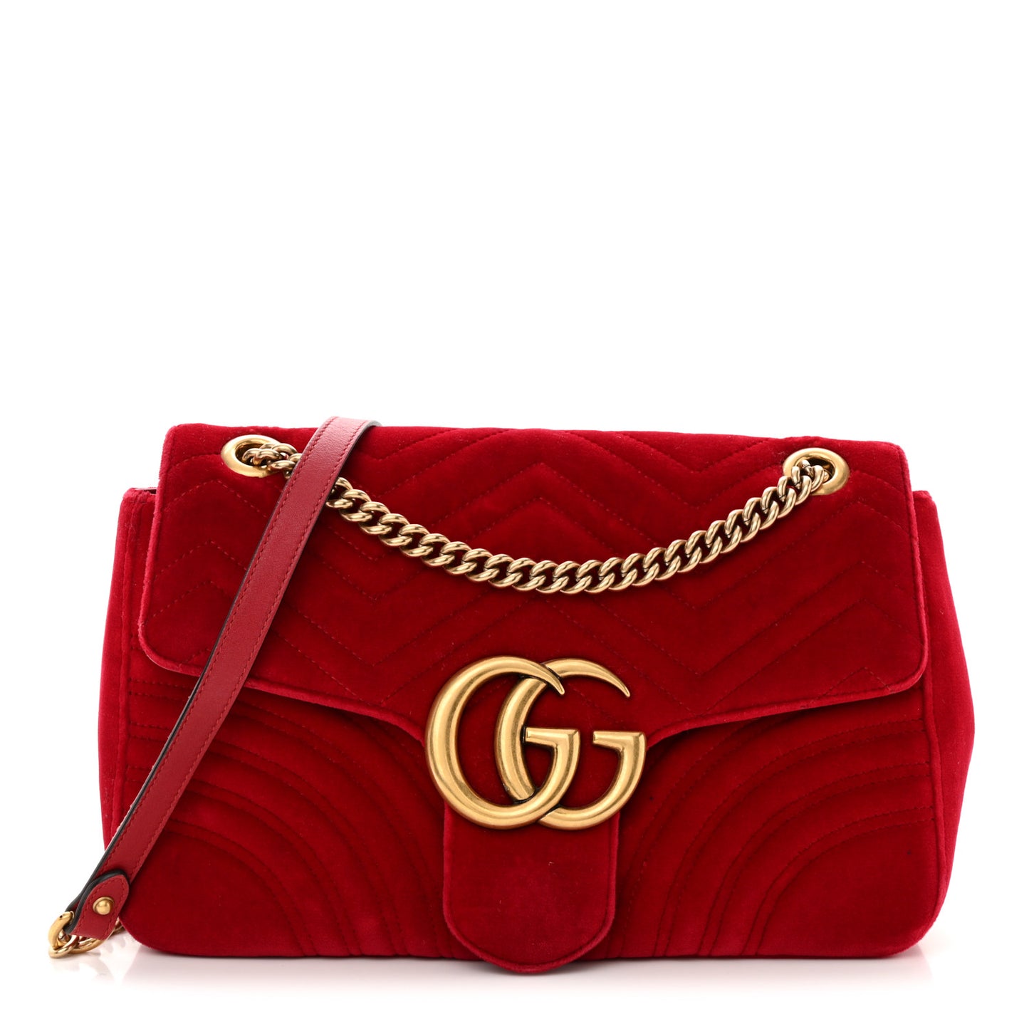 Velvet Matelasse Medium GG Marmont Shoulder Bag Hibiscus Red