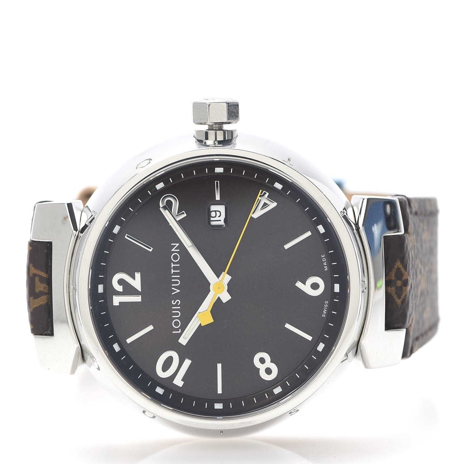 Louis Vuitton Stainless Steel Monogram 39mm Tambour Quartz Watch Brown 2 of 4