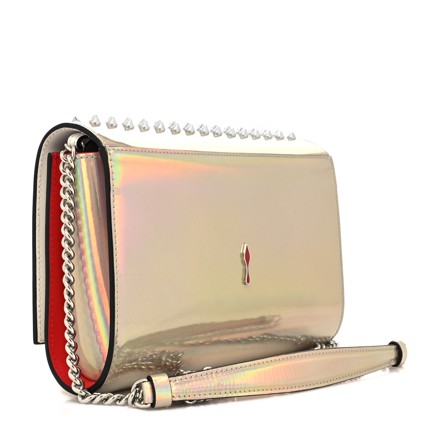 Christian Louboutin Metallic Patent Psychic Spikes Paloma Clutch Snow 3 of 11