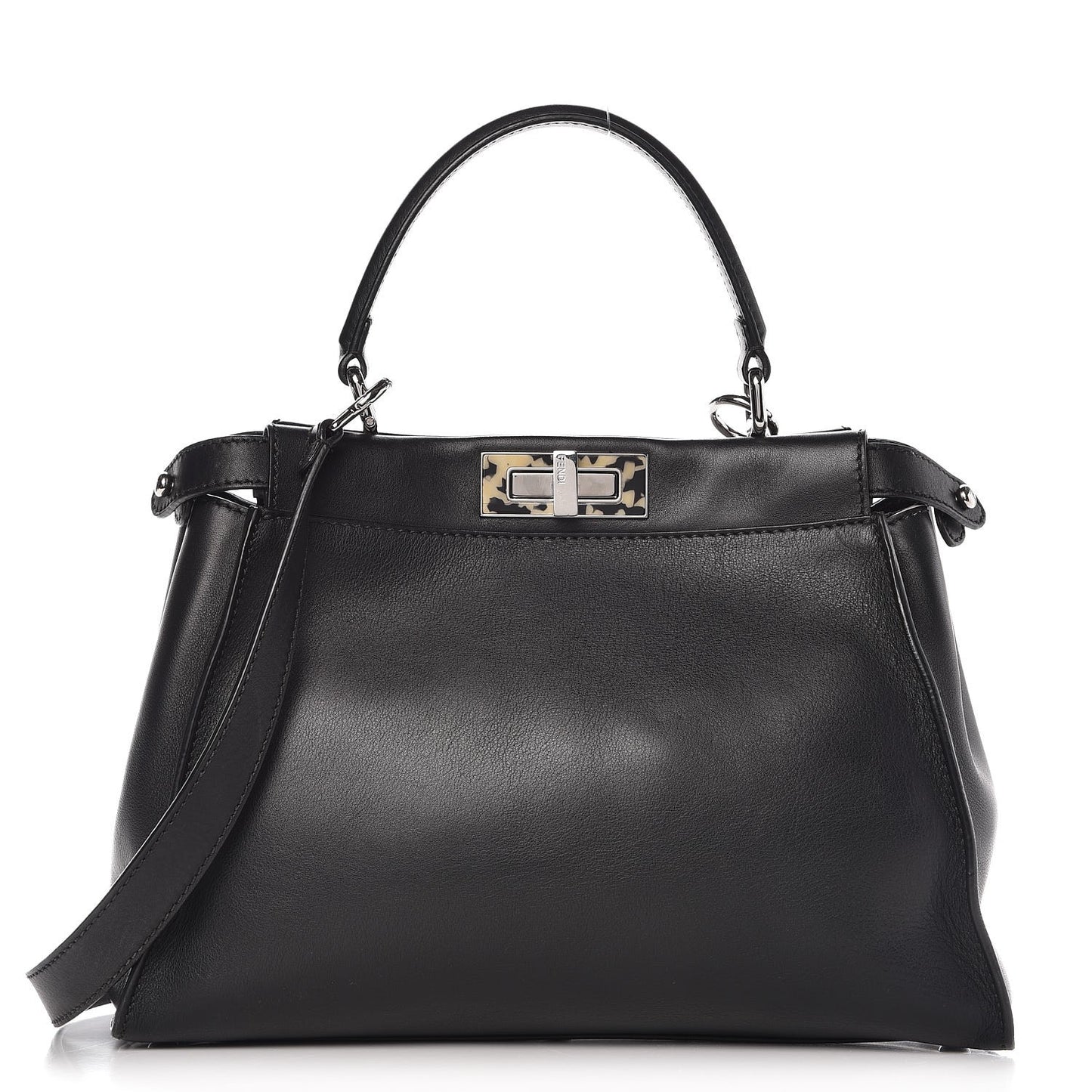 Vitello Dolce Shiny Nappa Plexglass Granite Medium Peekaboo Iconic Satchel Black