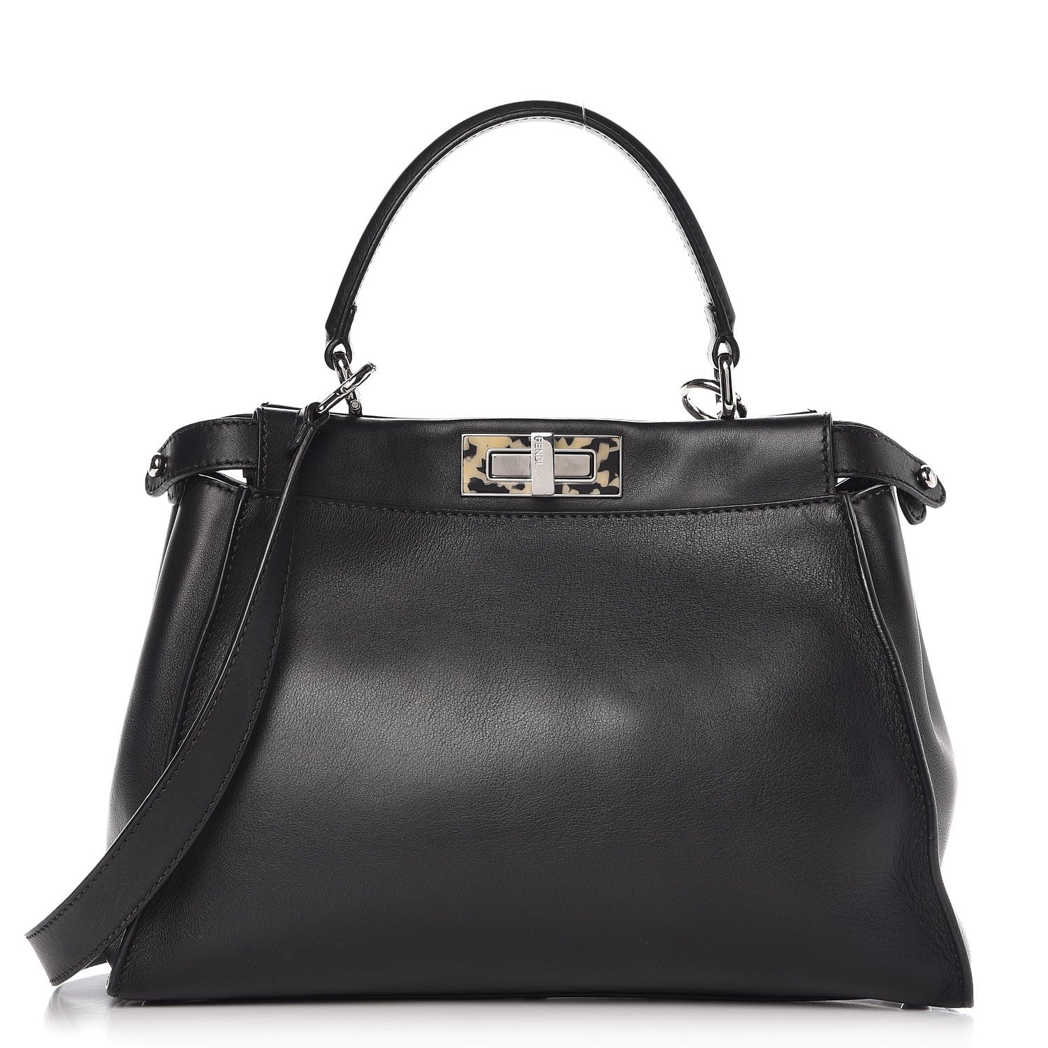 Fendi Vitello Dolce Shiny Nappa Plexglass Granite Medium Peekaboo Iconic Satchel Black 1 of 9