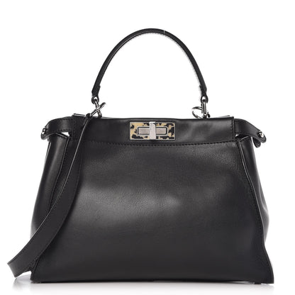 Fendi Vitello Dolce Shiny Nappa Plexglass Granite Medium Peekaboo Iconic Satchel Black 1 of 9