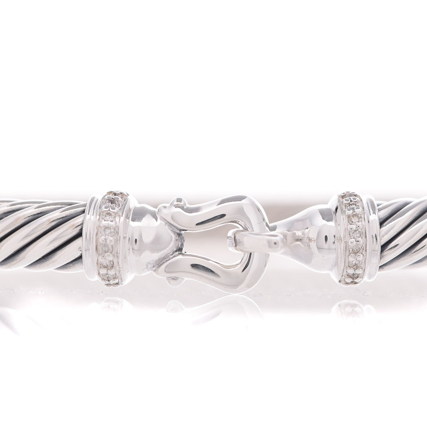 David Yurman Sterling Silver Diamond 5mm Cable Buckle Bracelet 3 of 5