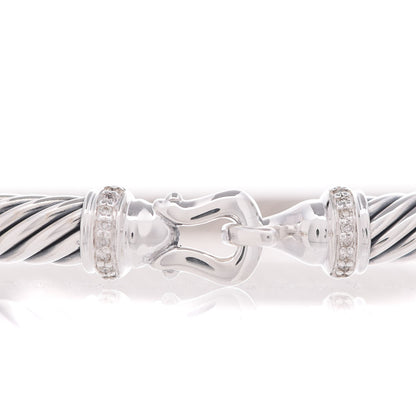 David Yurman Sterling Silver Diamond 5mm Cable Buckle Bracelet 3 of 5