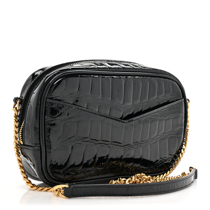 Saint Laurent Patent Calfskin Crocodile Embossed Monogram Mini Lou Camera Bag Black 3 of 12