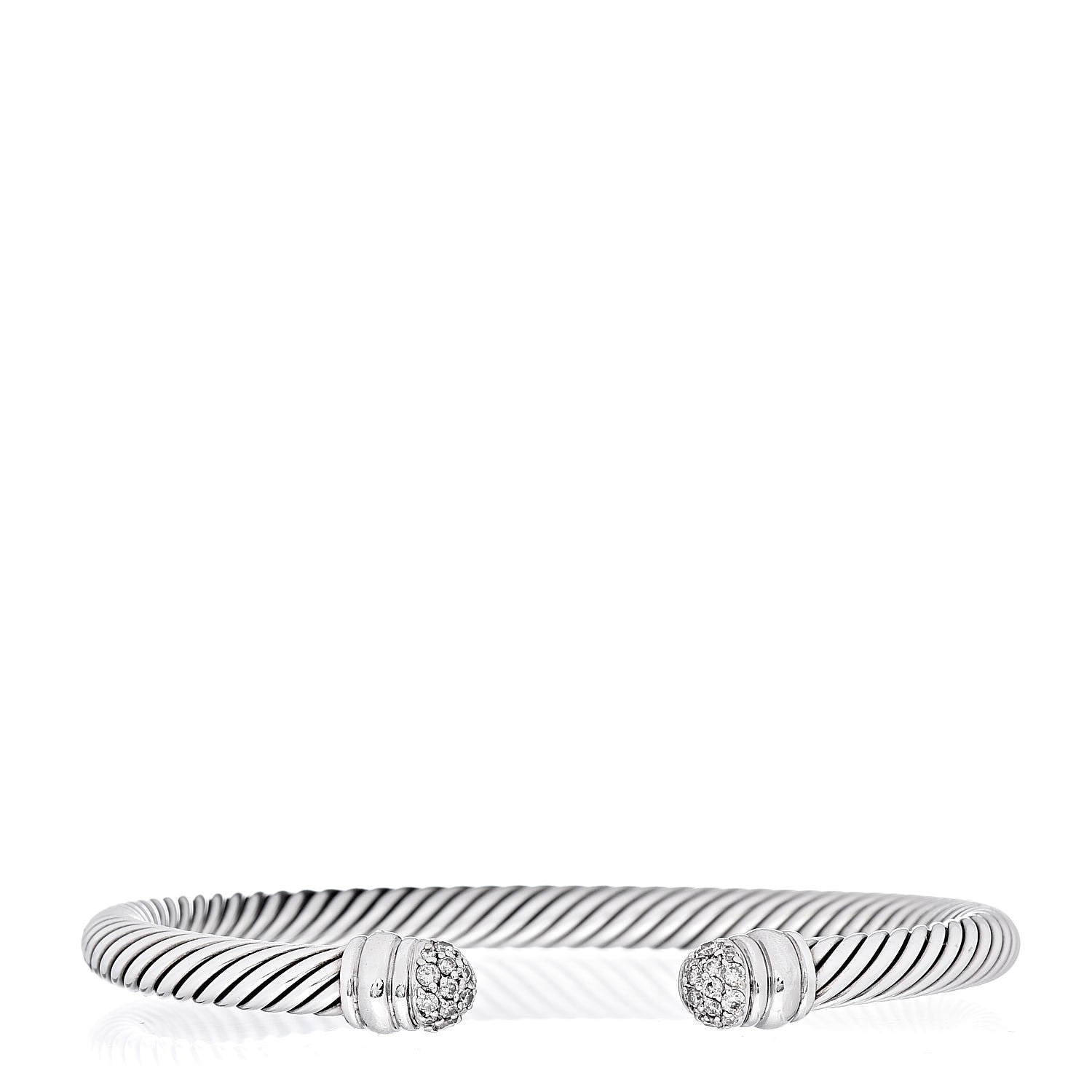David Yurman Sterling Silver 18K White Gold Diamond 5mm Cable Classics Bracelet 1 of 4