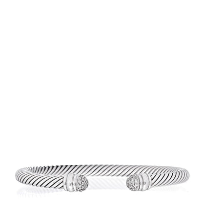 David Yurman Sterling Silver 18K White Gold Diamond 5mm Cable Classics Bracelet 1 of 4