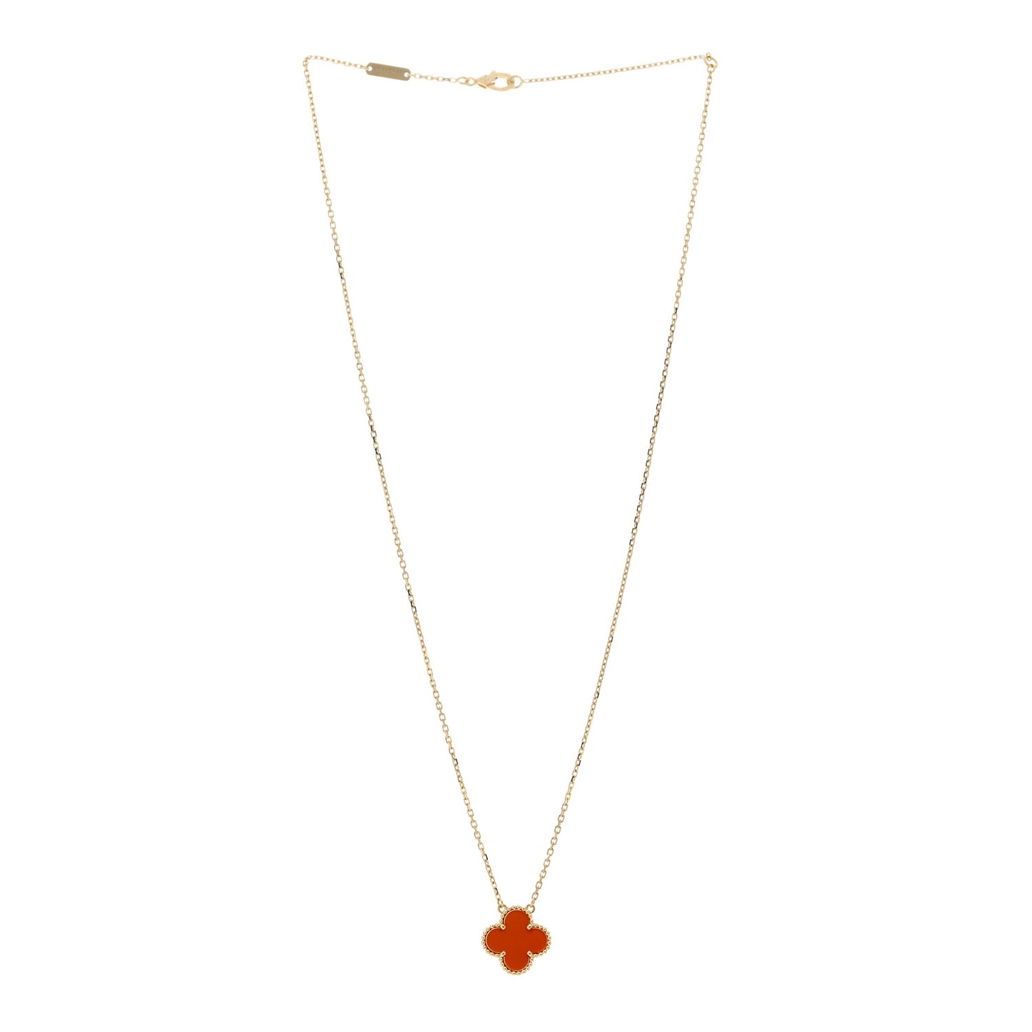 18K Yellow Gold Carnelian Vintage Alhambra Pendant Necklace