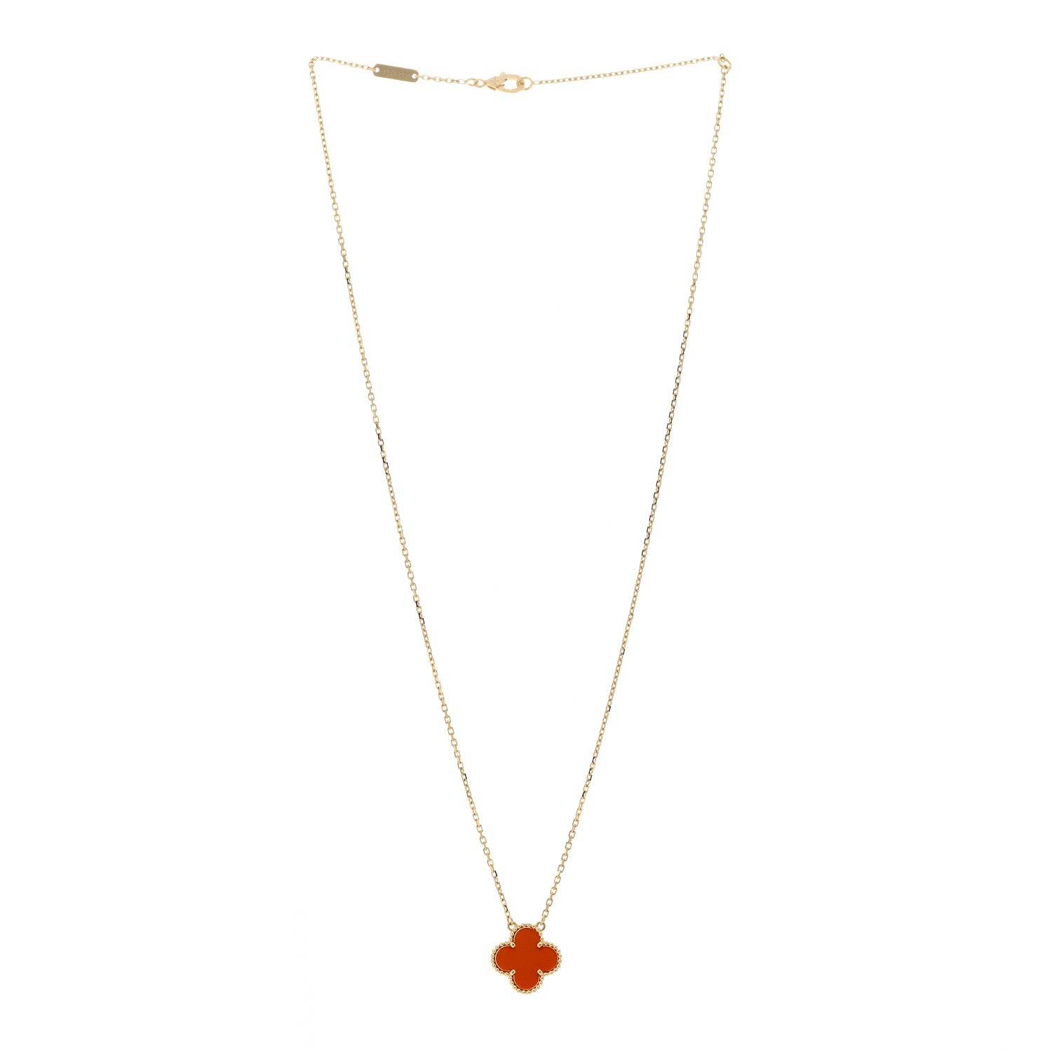 Van Cleef & Arpels 18K Yellow Gold Carnelian Vintage Alhambra Pendant Necklace 3 of 5