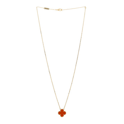 Van Cleef & Arpels 18K Yellow Gold Carnelian Vintage Alhambra Pendant Necklace 3 of 5