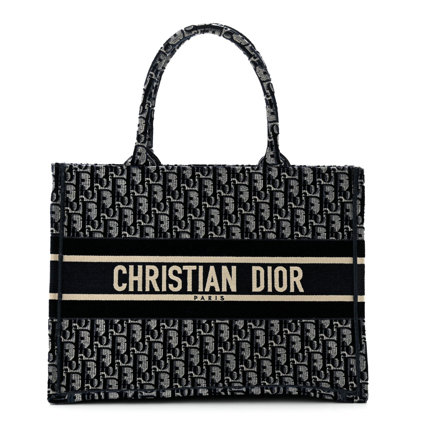 CHRISTIAN DIOR Oblique Velvet Medium Book Tote Blue Multicolor