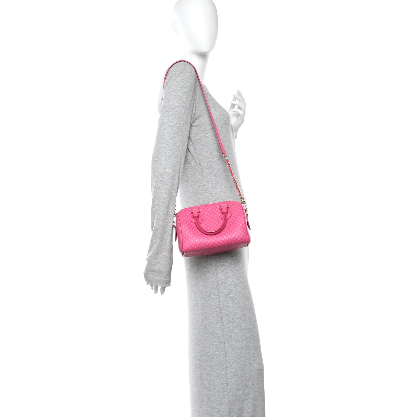 Calfskin Nanogram Embossed Speedy Bandouliere 20 Rose