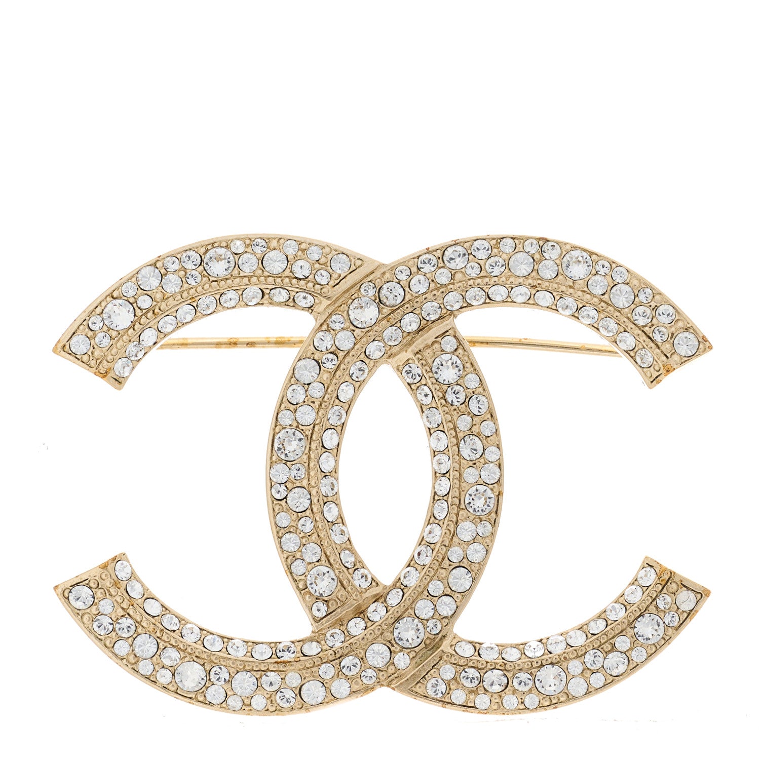 Chanel Crystal CC Brooch Light Gold 1 of 5