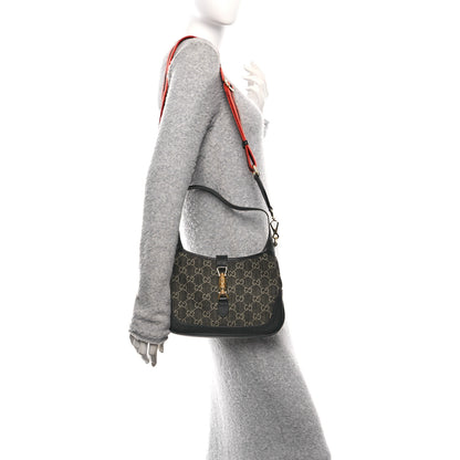 Gucci Jacquard Denim GG Monogram Small Jackie 1961 Hobo Black Ivory 2 of 10