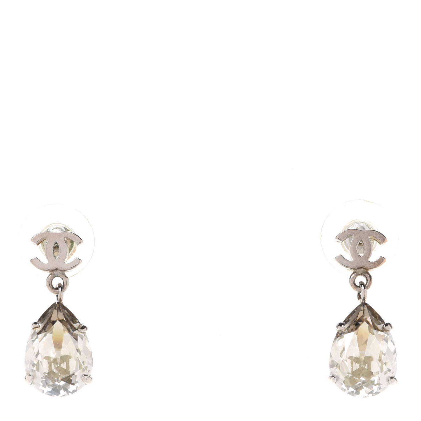 Crystal CC Tear Drop Earrings Silver