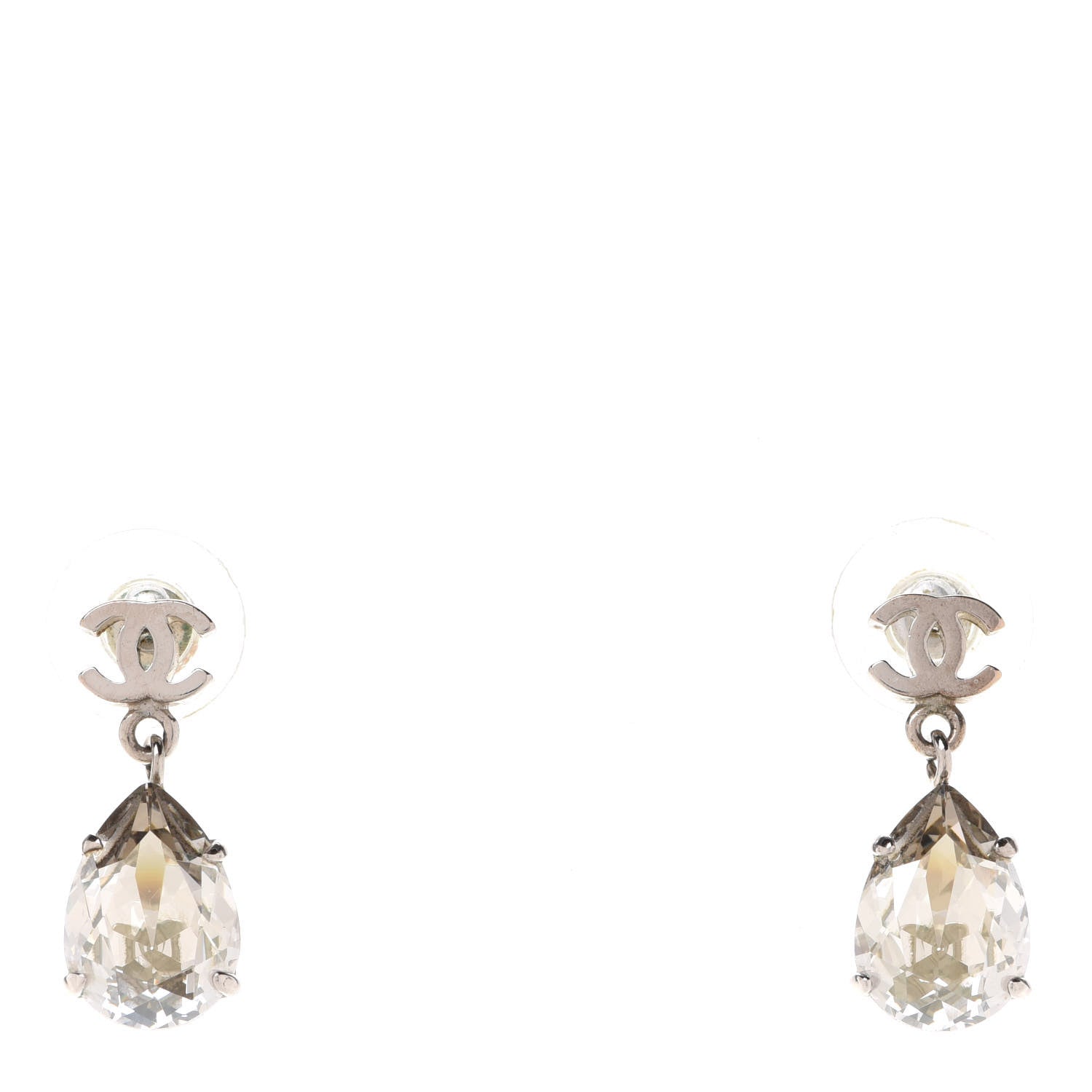 Chanel Crystal CC Tear Drop Earrings Silver 1 of 4