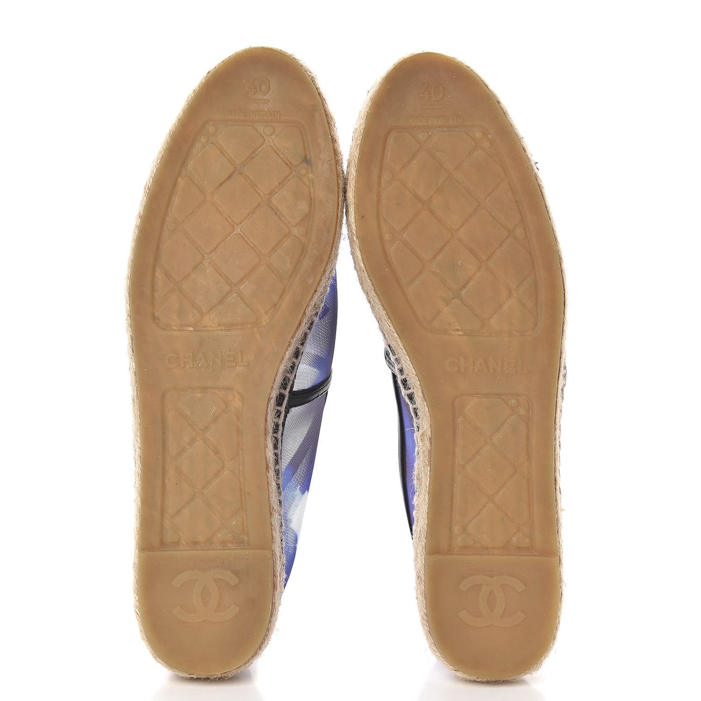 Mesh Lambskin Check Print CC Espadrilles 40 Blue Black White