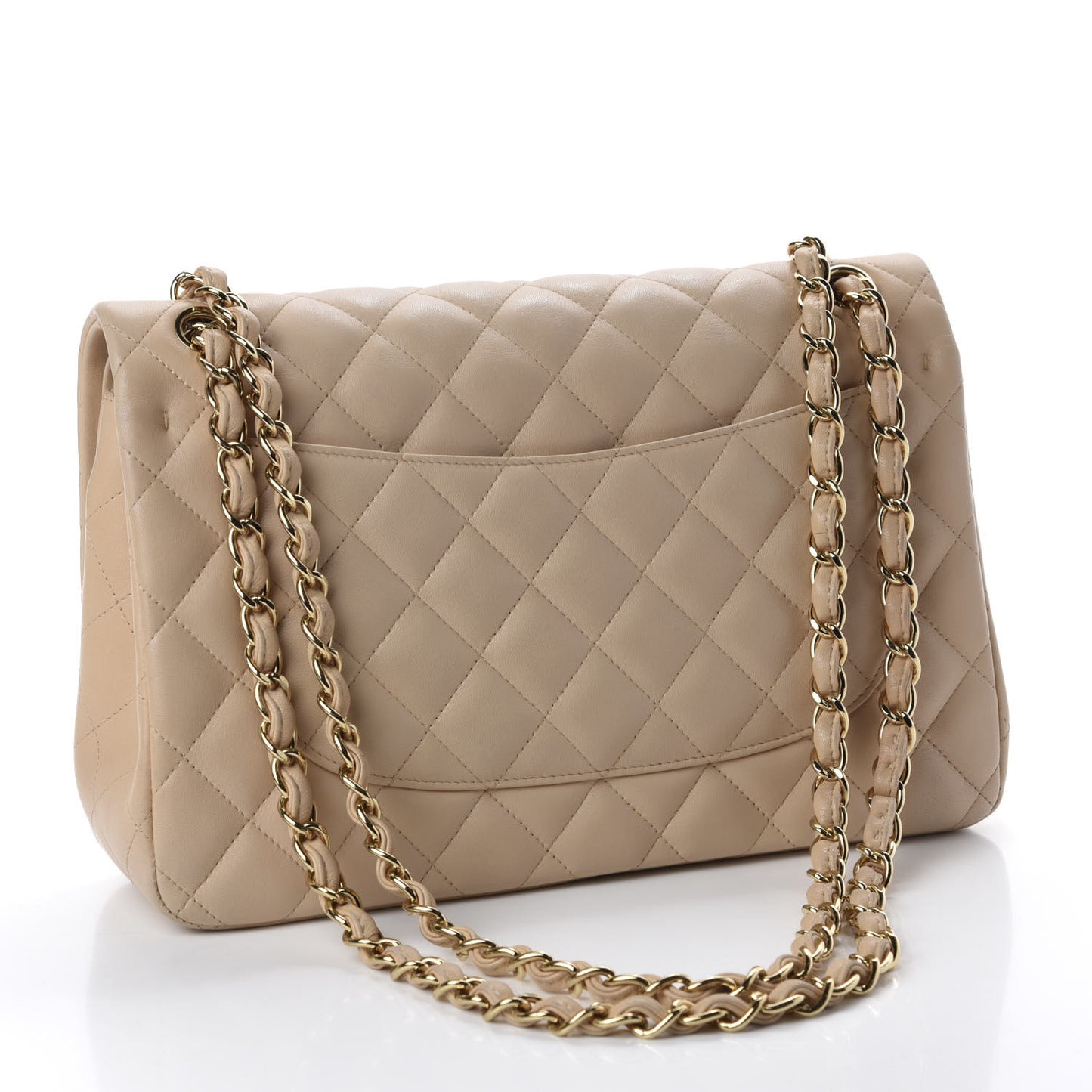 Lambskin Quilted Jumbo Double Flap Beige