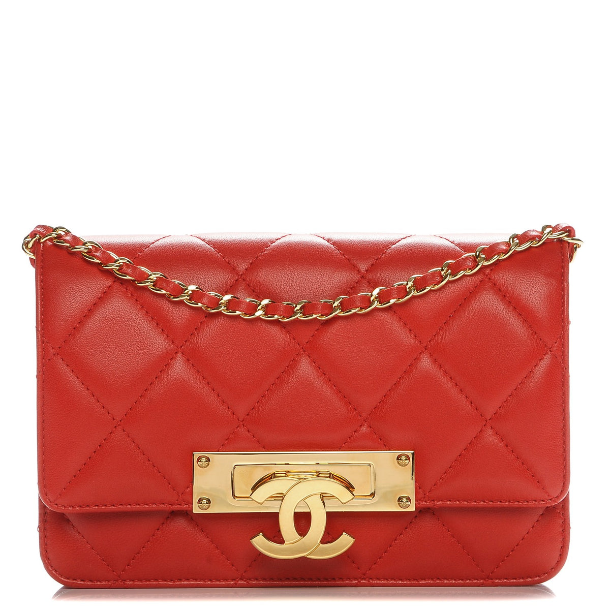 Lambskin Quilted Golden Class Wallet on Chain WOC Red
