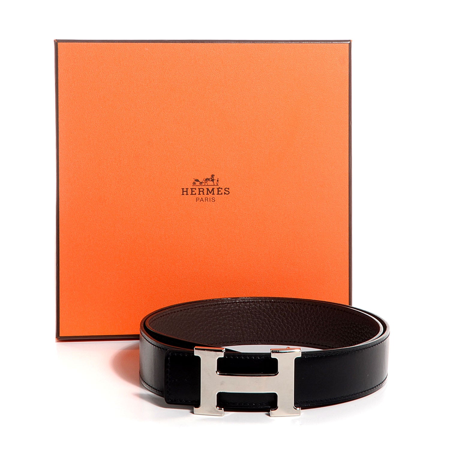Hermes Box Togo Reversible Polished Constance 32mm H Belt Noir Chocolate 85 7 of 7