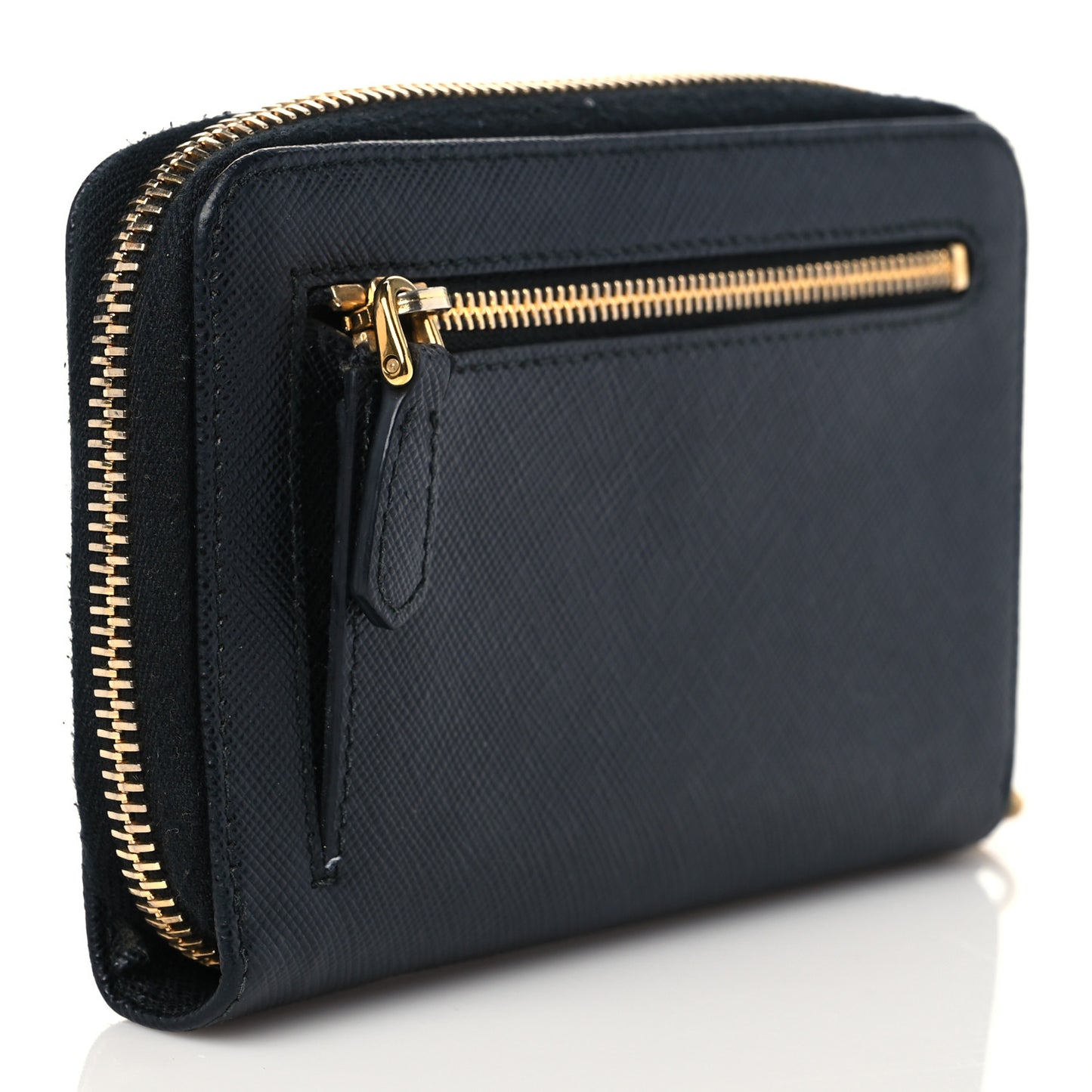 Saffiano Metal Zip Around Wallet Black