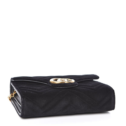 Gucci Velvet Matelasse GG Marmont Chain Wallet Black 3 of 11