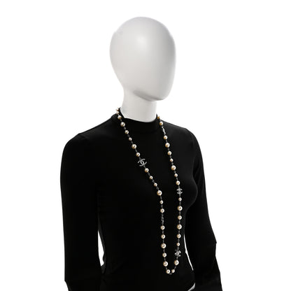 Chanel Crystal Pearl CC Long Necklace Silver 2 of 7