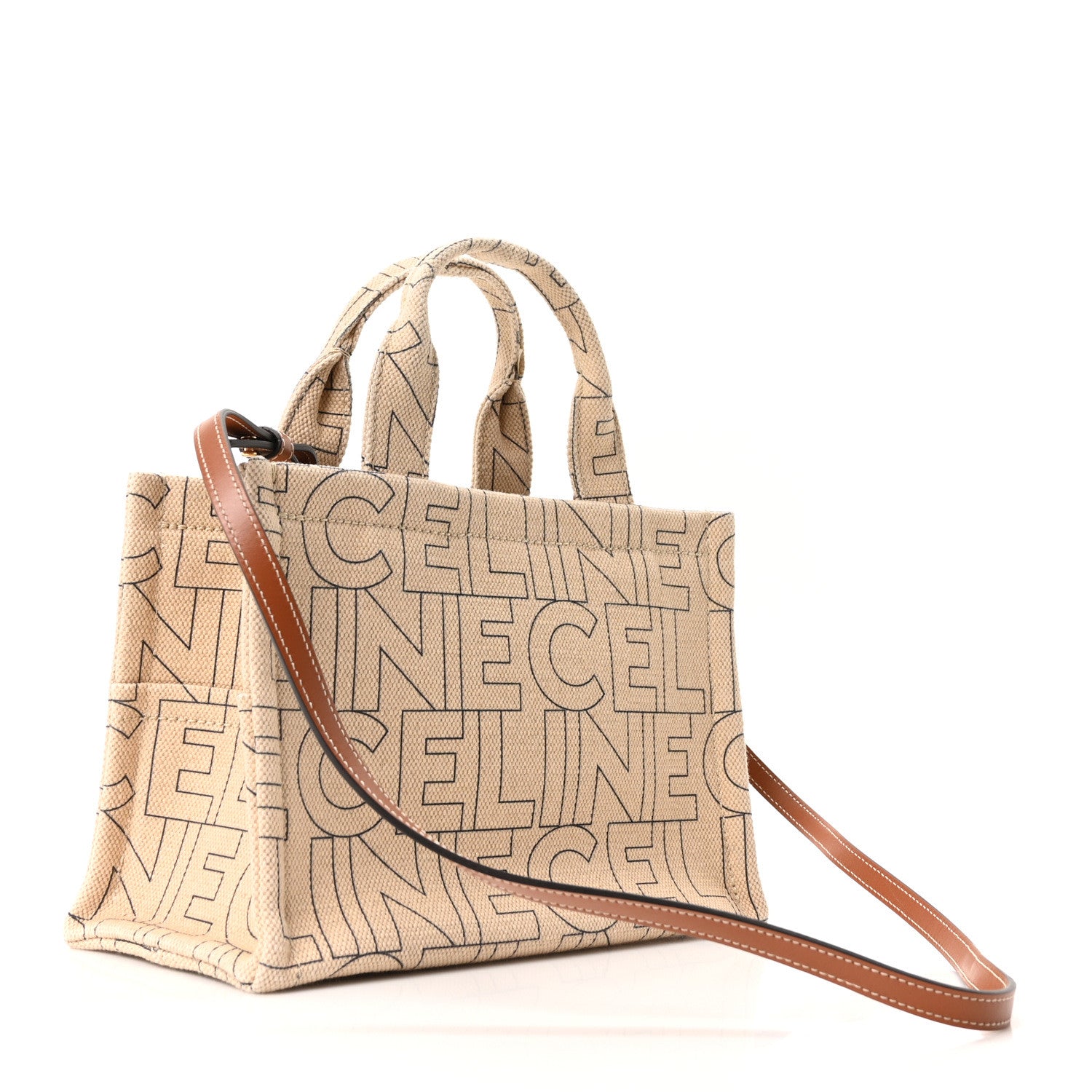 Celine Textile Calfskin All Over Print Small Triomphe Cabas Thais Natural Tan 3 of 9