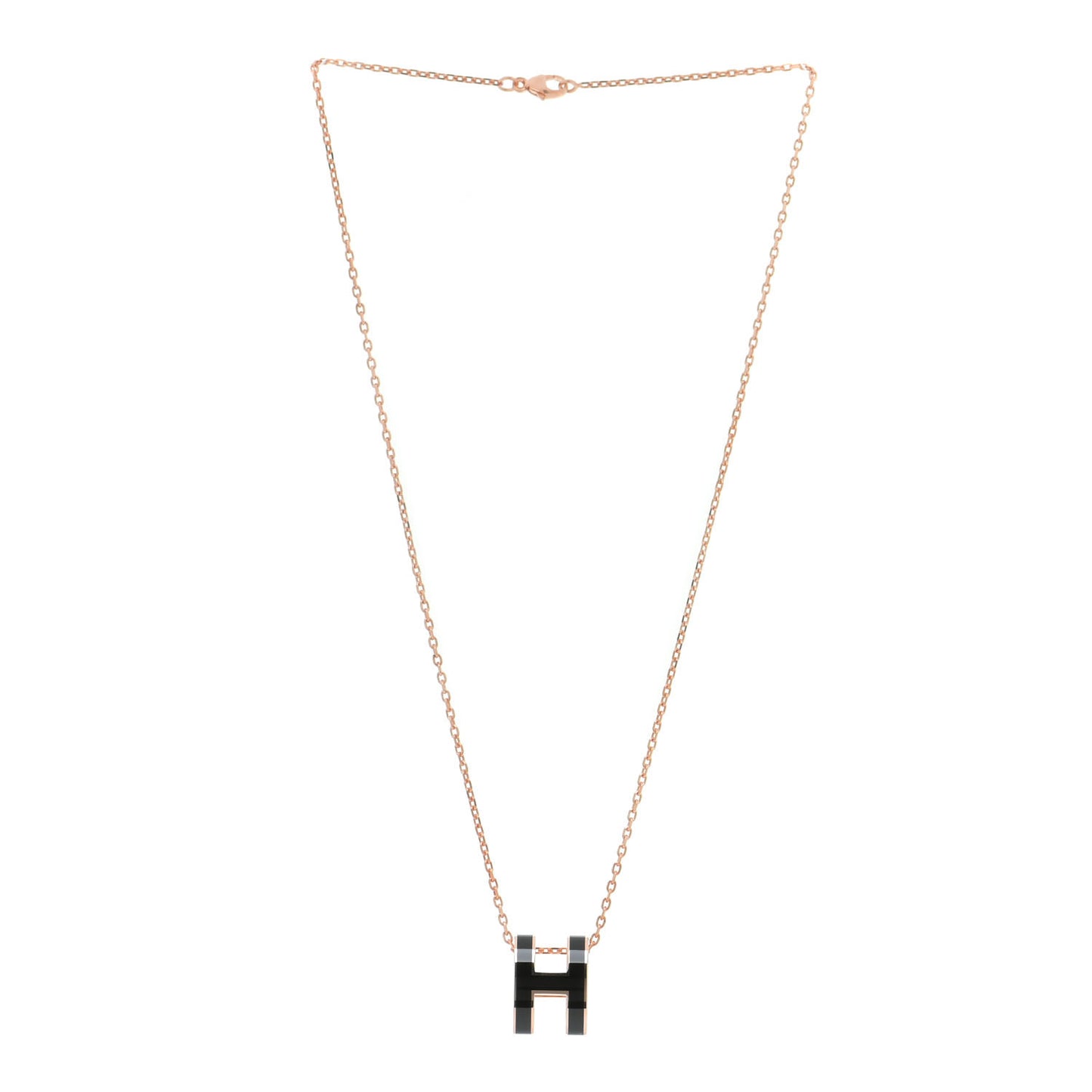 Lacquered Rose Gold Pop H Pendant Necklace Black