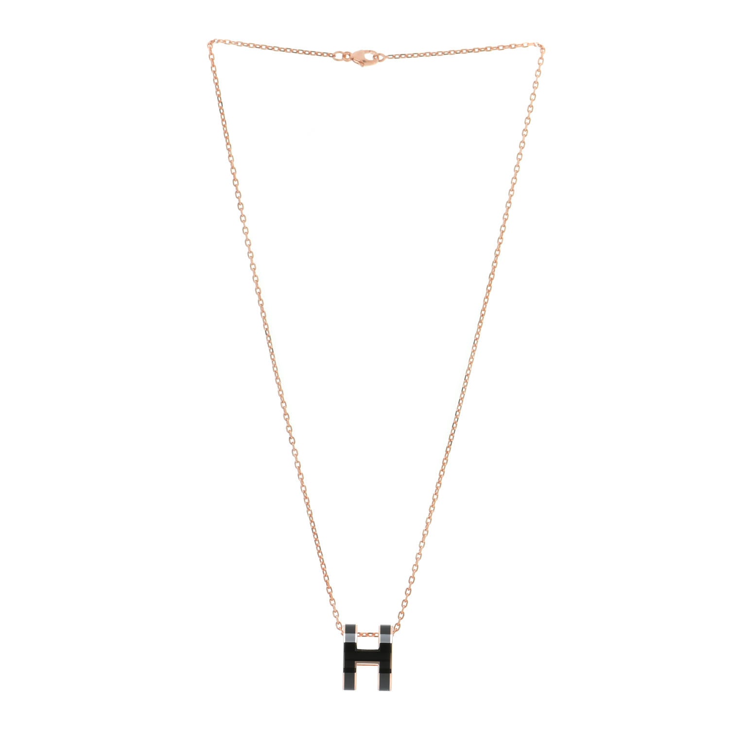 Hermes Lacquered Rose Gold Pop H Pendant Necklace Black 3 of 6