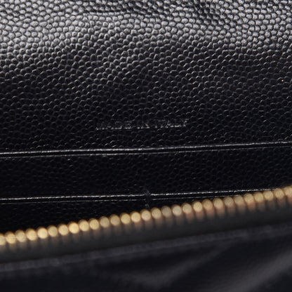 Saint Laurent Grain De Poudre Matelasse Chevron Monogram Envelope Chain Wallet Black 6 of 10