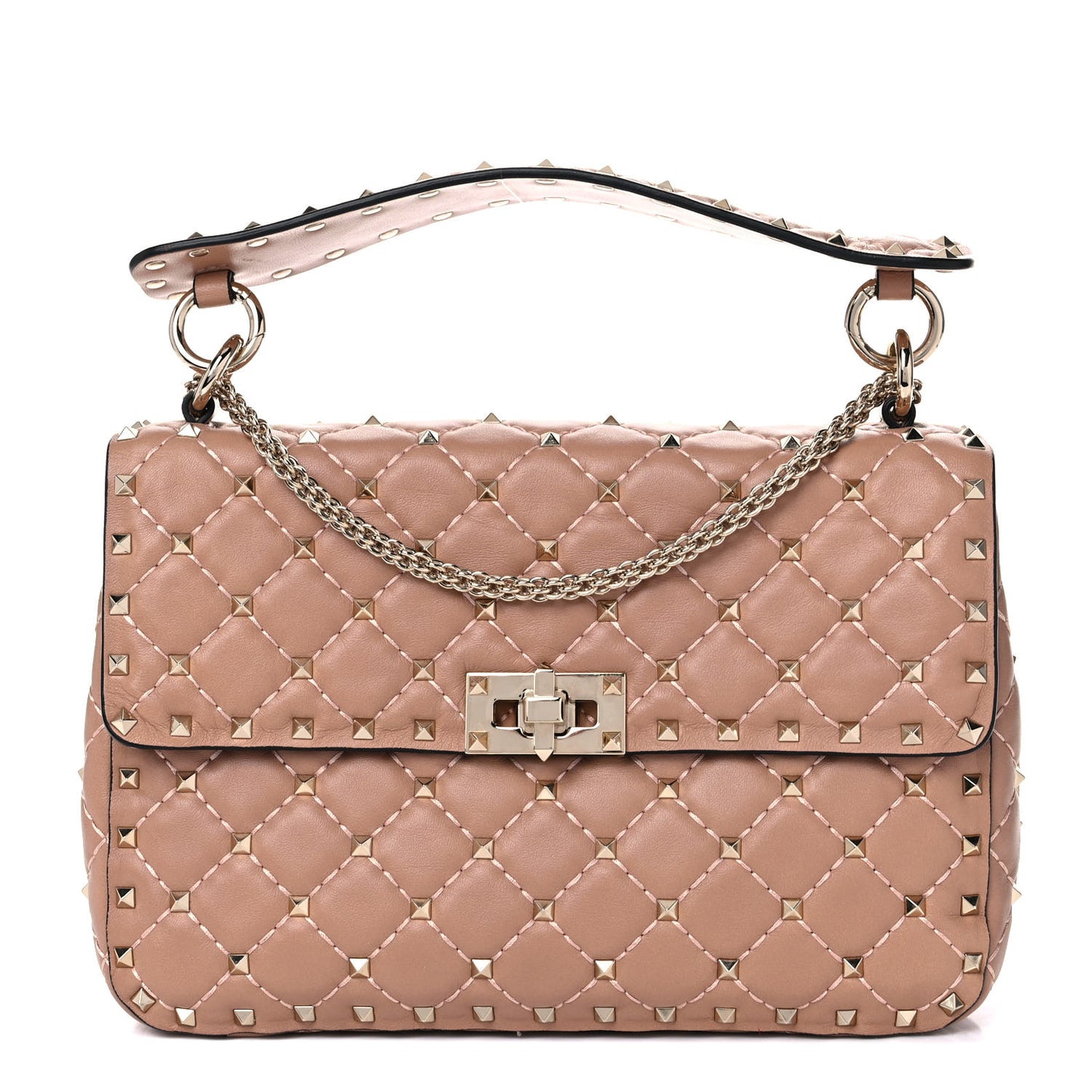Nappa Medium Rockstud Spike Shoulder Bag Soft Noisette
