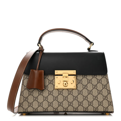 Gucci GG Supreme Monogram Calfskin Small Padlock Top Handle Bag Beige Black Cuir 1 of 11
