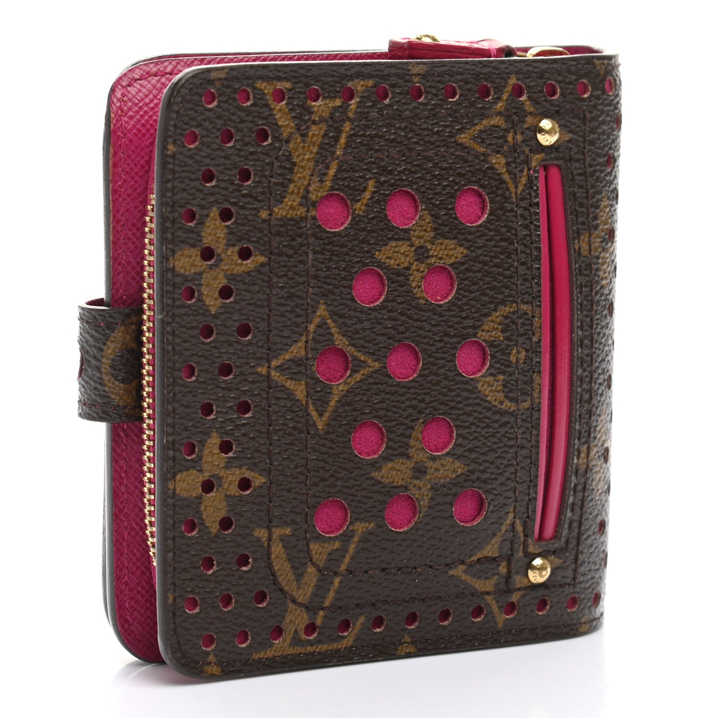 Monogram Perforated Compact Zipped Wallet Fuchsia
