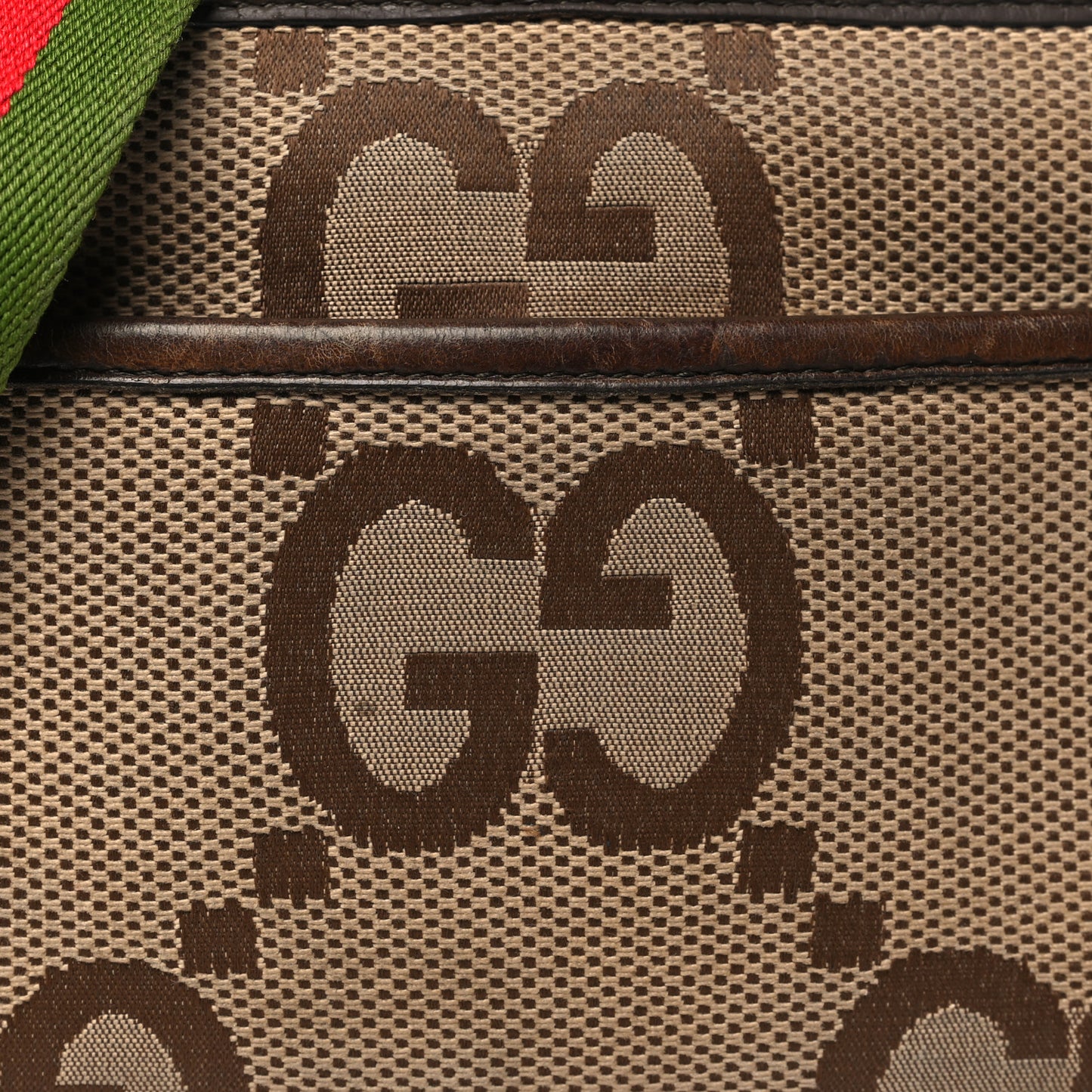 Monogram Jumbo GG Textured Dollar Calfskin Web Mini Crossbody Bag Camel Ebony New Acero