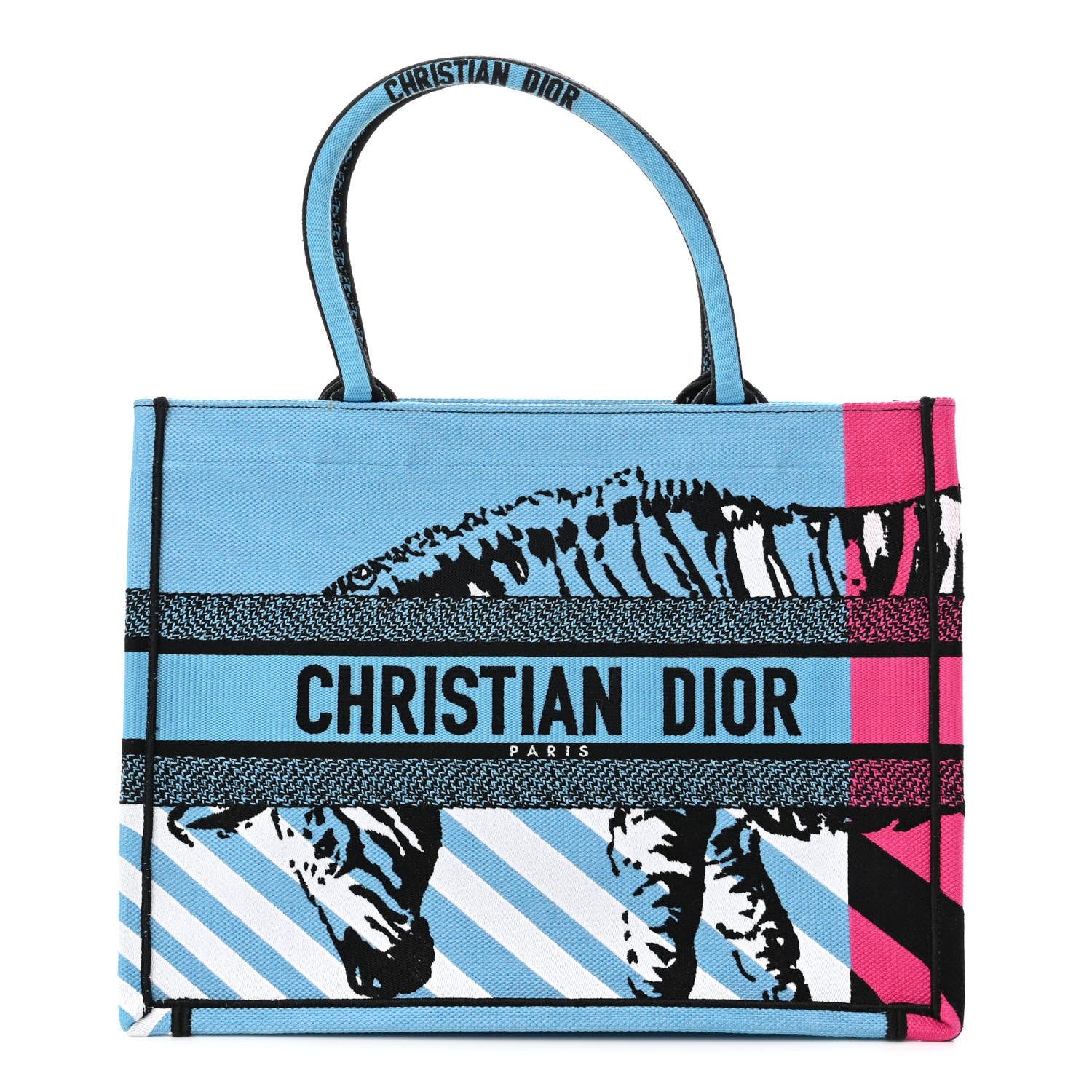 Christian Dior Canvas Embroidered Medium Jungle Pop Book Tote Blue 1 of 11