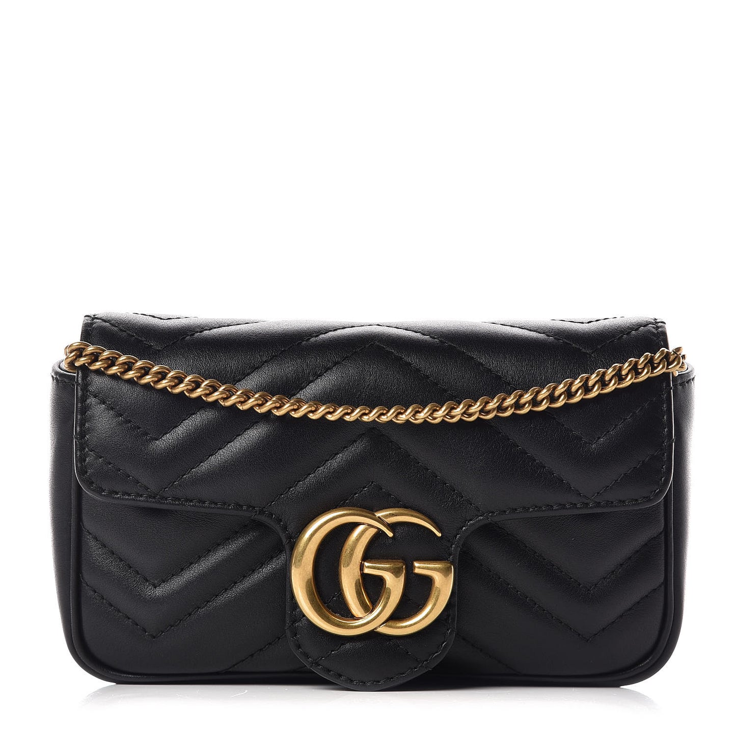 Calfskin Matelasse Super Mini GG Marmont Shoulder Bag Black