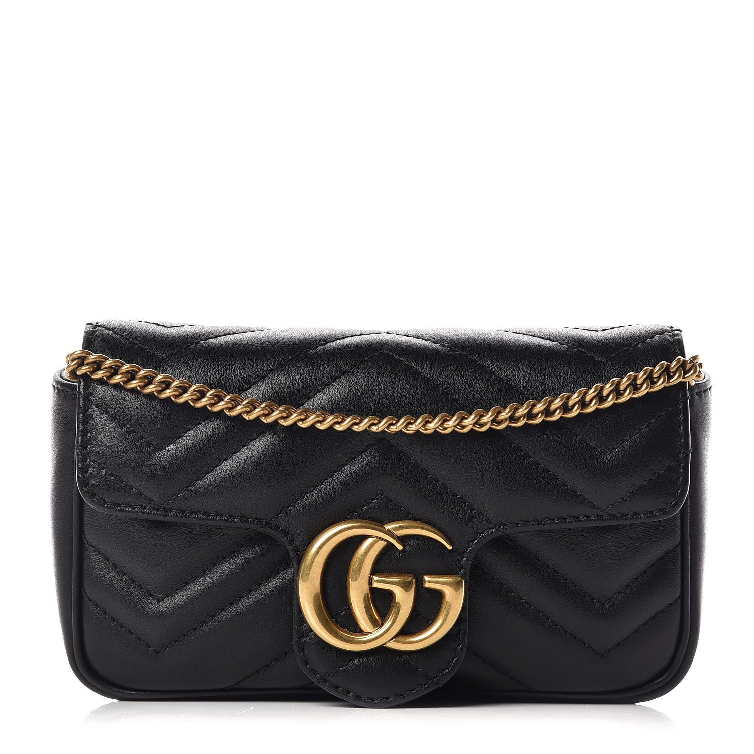 Gucci Calfskin Matelasse Super Mini GG Marmont Shoulder Bag Black 1 of 10