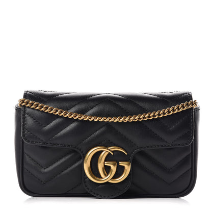 Gucci Calfskin Matelasse Super Mini GG Marmont Shoulder Bag Black 1 of 10