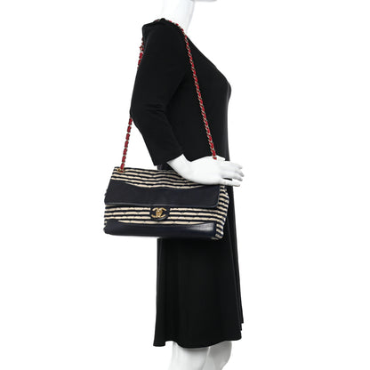 Chanel Jersey Quilted Jumbo Coco Sailor Flap Navy White Red 2 of 24